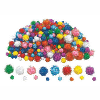 Färgningar - Glittriga pompoms, 300 stycken.