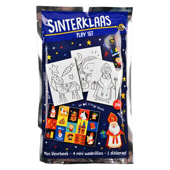 Sinterklaas målarbok med 4 vaxkritor och klistermärkessats.