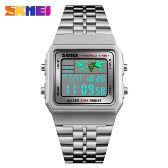 SKMEI Business Waterproof Men Watch World Time Rostfritt Steel - Silver