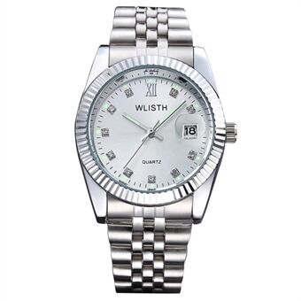 WLISTH Lovers Quartz Armbandsur Rostfritt Steel Bandklocka med kalender - Vit Urtavla / Kön: Herr