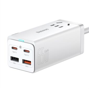 BASEUS GaN3 Pro Desktop-grenkontakt AC+2 USB+2 Typ-C portar 65W CN-kontakt Grenuttag med 1m Typ-C till Typ-C kabel - Vit