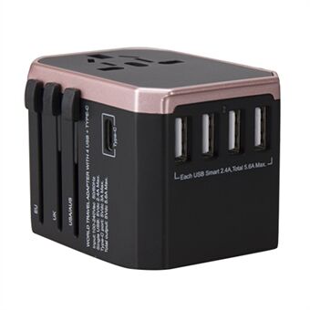 788C Universal reseadapter Internationell AC-adapter 5,6A höghastighetsladdare med 4 USB + Type-C