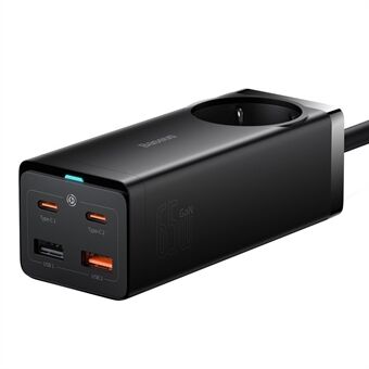 BASEUS Grenuttag 65W GaN3 Pro Laddare med AC, 2 Type-C, 2 USB Bärbar Adapter (EU-plugg) - Svart