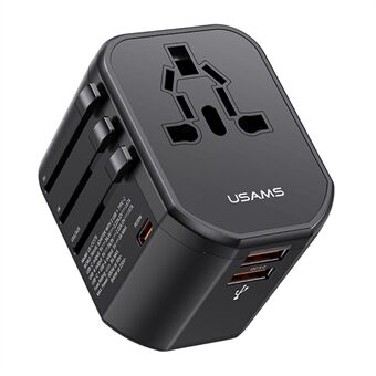 USAMS US-CC179 T59 Dubbel USB + Typ-C PD 20W Snabbladdande PC-strömadapter Global Resadapter Omvandlare