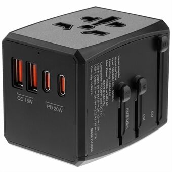 HH904 Worldwide Travel Power Adapter 2 QC + 2 PD Ports Snabbladdande Väggladdare Plug Omvandlare