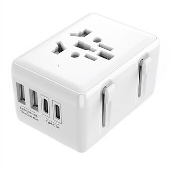 HHT203-A Worldwide Travel Power Adapter 2 Typ-C + 2 USB-portar Väggladdare Plug Omvandlare