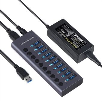 USB 3.0 Laddningsstation Laddare 10-portars laddare Expansion Power Hub Laddningsdocka med oberoende switch hög ström