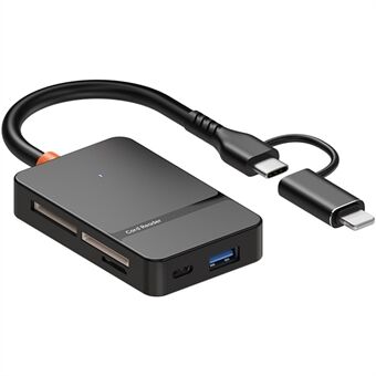 För Huawei  /  Xiaomi  /  Samsung 8-i-1 Kortläsare Typ-C + iP till SD  /  TF  /  MS  /  CF1  /  Type-C  /  USB 3.0 U Disk Läsadapter