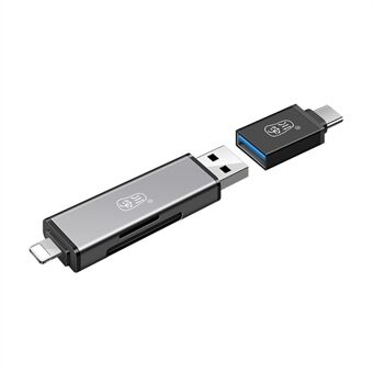 KAWAU C350TL iP + USB3.0 + Type-C Kortläsare Adapter Stöder SD / TF Kort Aluminiumlegering Mobiltelefon OTG Kortläsare