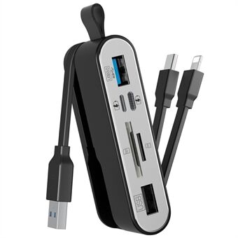 NK1058 3-i-1 USB 3.0 + USB-C + iP till SD / TF Kortläsare USB Splitter Adapter för Mus Tangentbord