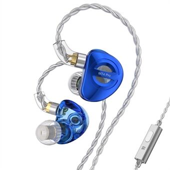 TRN MT4 PRO Avtagbar 3,5mm Trådbunden In-Ear Hörlur Dubbel Dynamisk Drivare HiFi Monitor Hörlur med Mikrofon - Blå