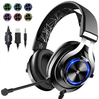 EKSA E3000 Infällbart huvudband Over-Ear Trådbundna hörlurar RGB Gaming Headset med brusreducerande mikrofon