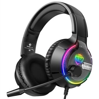 SOUBYTES S19 PC-spelhörlurar HiFi 3D-ljud trådbundet headset med RGB färgstarkt ljus och bekvämt huvudband