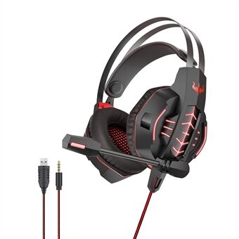 OVLENG GT63 USB+3,5 mm trådbunden Over-Ear E-sportsheadset Cool LED Lights Gaming Hörlurar med roterande mikrofon för datorer, bärbara datorer