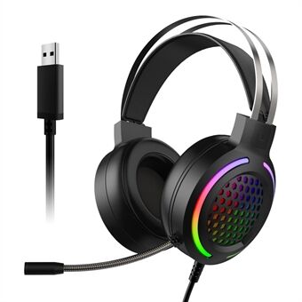 G12 Honeycomb Holes Design 7.1-kanals USB-kabelansluten Over-Ear E-sporthörlurar RGB Light Datorspelsheadset