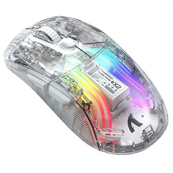 ATTACK SHARK X2 Transparent Bluetooth-mus RGB-ljus Tre lägen 5DPI Trådlös mus