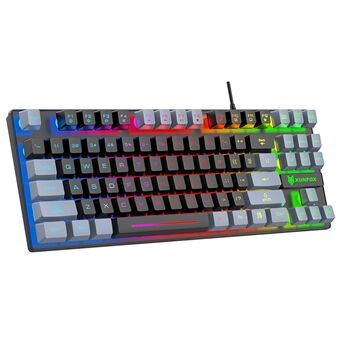 XUNFOX K10 USB Trådbunden Mekanisk Tangentbord med Handkänsla, 87 Tangenter Gamer-tangentbord med Färgstark Bakgrundsbelysning