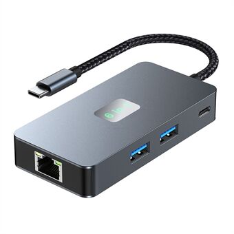 2308 6-i-1 USB-hubb Typ-C till RJ45 Gigabit + USB3.2x3 + 4K 60Hz HD + PD 100W Typ-C Adapter