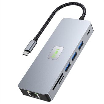 2411 Type-C Hub med 3xUSB 3.0+HD+VGA+2xKortläsare+PD 100W+RJ45 Ethernet+3,5 mm AUX+USB-C