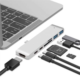 Dubbel USB-C Hub Type-C till Thunderbolt 3 + Type-C + 4K HDMI + USB 3.0 x 2 + SD + MicroSD-kortläsaradapter