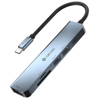 DEVIA EC135 Leopard Series 5-i-1 Typ-C Hub Adapter USB-C 3.1 till PD+USB3.0*3+SD / TF Dockningsstation (Uppgraderad)