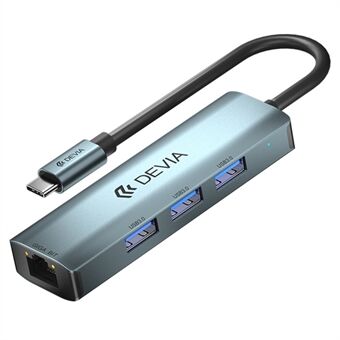 DEVIA EC621 Leopard-serien USB-C dockningsstation Typ-C till USB3.0 * 3 + RJ45, Mini USB 3.1 Hub (uppgraderad)