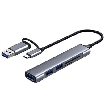 USB+Type-C Hub Adapter till 2xUSB 2.0+USB 3.0+2 Kortläsarslot.