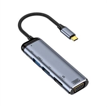 USB-C-hubb Typ-C till VGA+4K 60Hz HD+USB-A+USB3.1++PD 100W-omvandlare HDTV Multi-port-skärmar Adapter