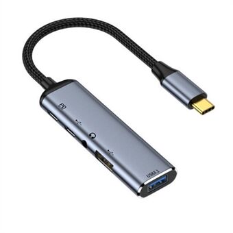 USB-C Hub-adapter Typ-C till 2xUSB + Typ-C + 3,5 mm Jack + PD 100W-dockningsstation