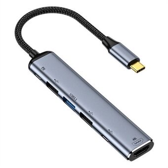 USB-C Hub Adapter, Typ-C till 4K 60Hz HD+USB 3.1+USB 2.0x2+USB 3.0+PD 100W-omvandlare-docka.