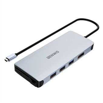 BENWIS MP-HUB-3 12-i-1 Type-C-hubb 4K 30Hz HD-video nätverk USB multiport USB-C-adapter