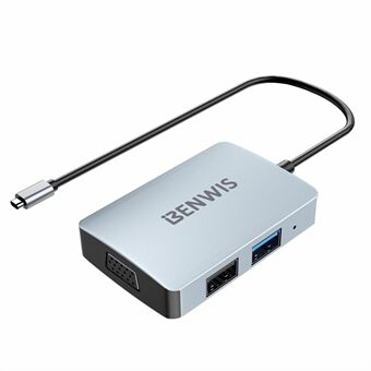 BENWIS MP-HUB-1 5 i 1 USB-C-hubb Dockningsstation med stöd för snabbladdning med PD 100W.