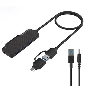 USB3.0 / Type-C till SATA Converter 22-pin hårddiskkabel med 3-portars USB3.0 HUB Adapter PC 2,5-tums hårddisk HDD, SSD Easy Drive-kabel