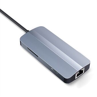 JUNSUNMAY JSM-HUB017 Type-C Dockningsstation Hub Adapter till HD 4K HD-utgång, PD-utgång, USB 3.0, USB 2.0, 100 Mbps RJ45 Ethernet-port, 2x kortläsarplatser