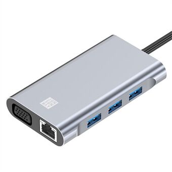 JUNSUNMAY JSM-HUB002 USB-C Dockningsstation Hub med HD 4K-utgång, VGA, PD-laddare, USB 3.0, 2xUSB 2.0, RJ45 Ethernet 1000M-port