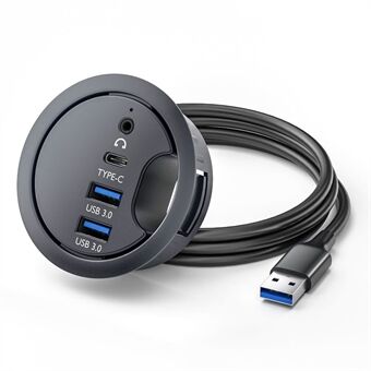 U3-095-HUB05 USB 3.0-hubb 2xUSB3.0 + 3,5 mm + Typ-C 60mm skrivbordsgenomföring uppdelare dockstation