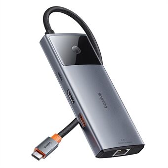 BASEUS Metal Gleam Series II 6-i-1 USB-C HUB Adapter Flerports Bärbar Type-C Dockningsstation, Mörkgrå