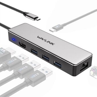 WAVLINK UHP3413 6-i-1 Hubbadapter USB-C-dockningsstation Support 4K / 100W för MacBook Pro / Air / Thunderbolt 3 / Typ-C-enheter