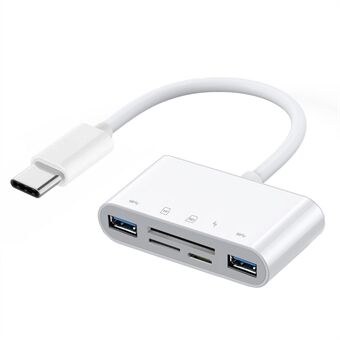 UC-155-SD005 5-i-1 USB 2.0 Typ C USB-C till SD+TF+Dual USB3.0 Female-kortläsare PD 27W-adapter