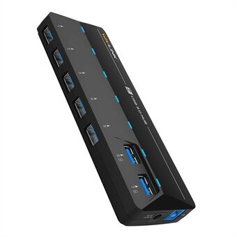 WAVLINK WL-UH3073D SuperSpeed USB3.0 Hub Adapter 7-Port Docking Station med individuell strömknapp.