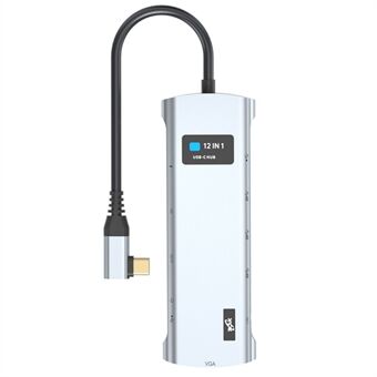 V261A typ-C-hubb med PD+USB3.0+USB2.0+typ-C+SD / TF+RJ45+USB-ljud+HD+VGA