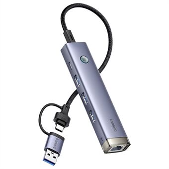 BASEUS UltraJoy Series BS-OH185 USB-hubb USB-A / Type-C till 3xUSB 3.0 + RJ45 + Type-C Adapter - Grå