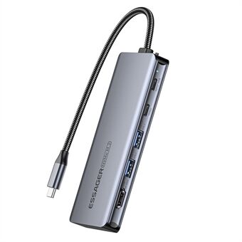 ESSAGER 6-i-1 Dockningsstation USB-Hubb Typ-C till USB-C Laddning + USB-C Data + 2xUSB3.2 + HD + Hårddiskhölje