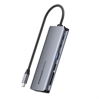 ESSAGER 7-i-1 Dockningsstation USB-hubb Typ-C till 2xUSB-C + USB3.2 + USB2.0 + SD / TF Kortplats + Hårddiskhölje