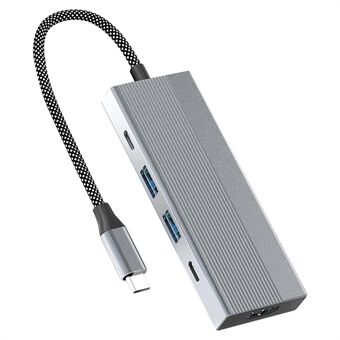 8-i-1 Typ-C Hub Aluminiumslegering Dockningsstation, 4K HD + RJ45 + USB-C + 2 USB 3.0 + TF / SD Kortläsare