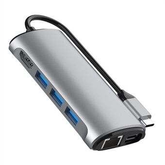 FX-1926 8-i-1 Type-C Hub med 4K HD, Gigabit Ethernet, 3x USB 3.0-portar, SD / TF-kortläsare