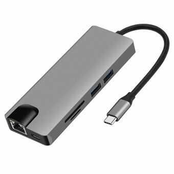 FX-1818 9-i-1 USB Nav Dockningsstation Type-C till USB-C + 2xUSB3.0 + SD / TF-plats + 3,5mm + HD + VGA + RJ45 Gigabit Adapter