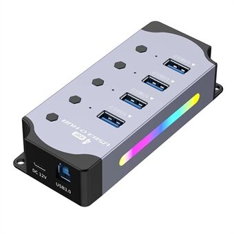 YX-H304 4 Portars USB 3.0 Hub Splitter med Oberoende Strömbrytare och Ljus för PC / Smart TV