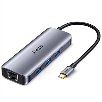 JASOZ H111 USB C-adapter med 3xUSB 3.0-portar + HD-upplösning HD-video + RJ45 Ethernet + 100W PD-laddningsport för bärbar dator