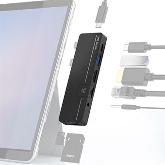 Dual Type-C-port USB HUB-adapter med RJ45 10M / 100M för Surface Pro X / Pro 8 Portabel dockningsstation